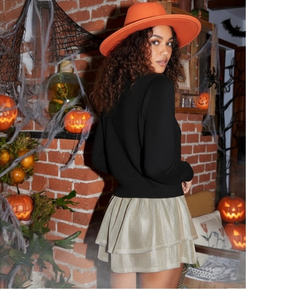 PEACH LOVE CALIFORNIA cob web black crop sweater S M L - Picture 5 of 8